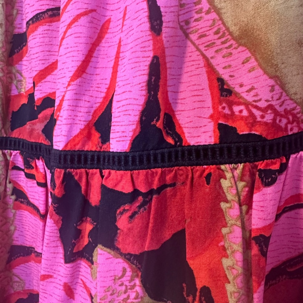 J Crew Size-S-M Tiered Midi Skirt Pink Palm Tropical‎ Print - Picture 7 of 9